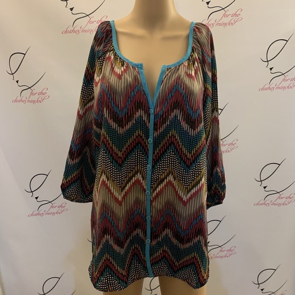 Pronto. Size Large. Chevron Print Tunic. Raglan Long Sleeves. USA. B23.